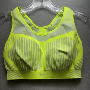 Nike Sports Bra Womens Small Neon Yellow Gray Seamless Racerback Just Do‎ It
